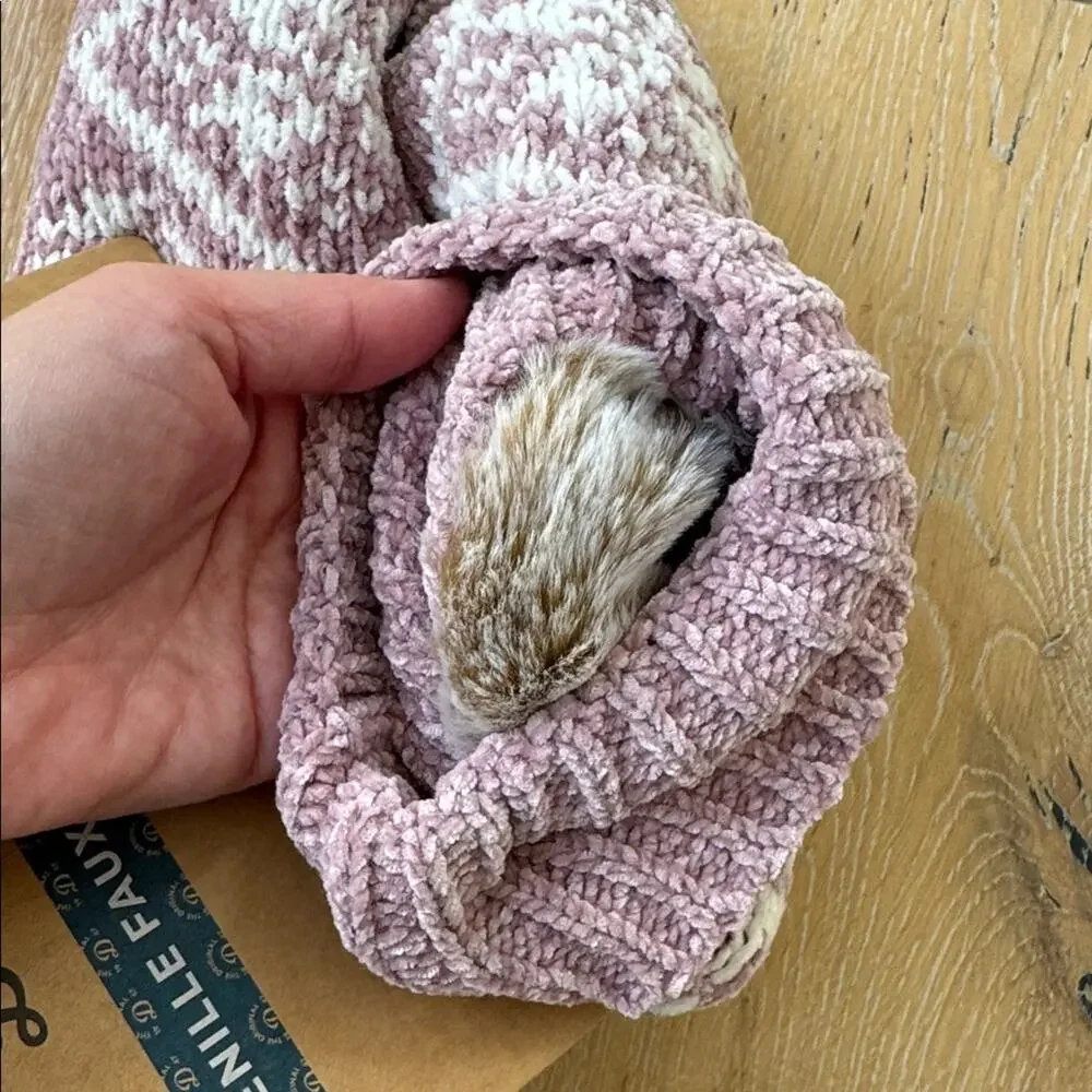 NWT Dearfoams Chenille Faux Fur Slipper Socks Pale Mauve 4–10 Cottagecore